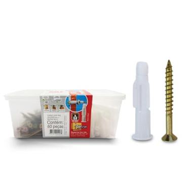 Imagem de Sfor - Bucha MU 8 com Parafuso Chipboard Phillips 4,5x60mm - Kit com 120 Peças (60 Buchas + 60 Parafusos) - Ideal para Fixação Universal em Bloco Oco, Tijolo Maciço, Concreto, Gesso e Drywall