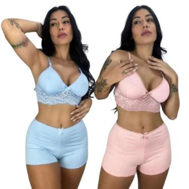 Imagem de Kit 2 Conjunto Top E Short Para Dormir Feminino Baby Doll Conforto Ren