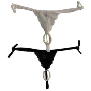 Imagem de Kit 2 Calcinha Tailandesa Pérola Massageadora Tanga De Renda Luxo Femi