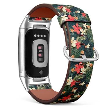Imagem de Pulseira de relógio de couro de substituição compatível com Fitbit Charge 5/Fitbit Charge 6 (verão colorido havaiano) pulseira para smartwatch para mulheres e homens