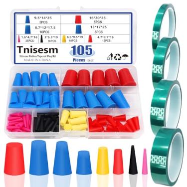Imagem de Tnisesm Kits sortidos de plugue cônico de borracha de silicone 109 peças de 1/40.6 cm a 5/20.3 cm com fita adesiva PET para mascarar furos durante o revestimento em pó, pintura, mergulho hidro,