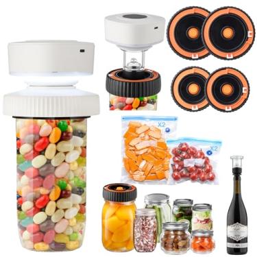Imagem de BANORES Kit Selador A Vácuo Elétrico Para Potes De Vidro De Boca Larga E Boca Regular, Selador A Vácuo Automático Multifuncional Com 2 Tampas Reutilizáveis De Boca Larga E Boca Regular Para Armazena