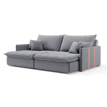 Imagem de Sofá Retrátil Sem Caixa 3 Lugares Solomons Linho Cinza 230 cm