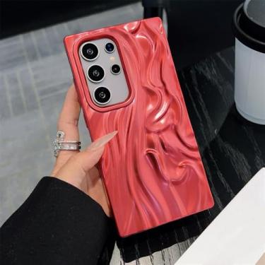 Imagem de Capa de celular de luxo com ondas plissadas em metal para Samsung S25 S24 Plus S23 Ultra FE Proteção Capa traseira de silicone macio, vermelha, para Galaxy S25 Plus