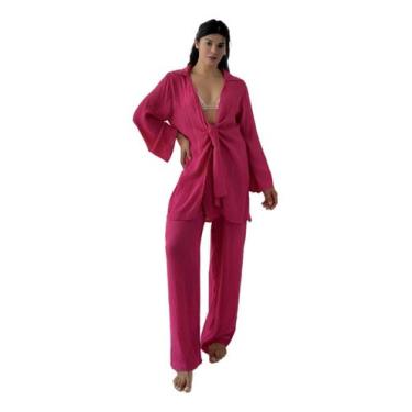 Imagem de Blusa E Calça Em Tecido Leve  Saída De Praia Lisa - NoBrand, Pink, UNI