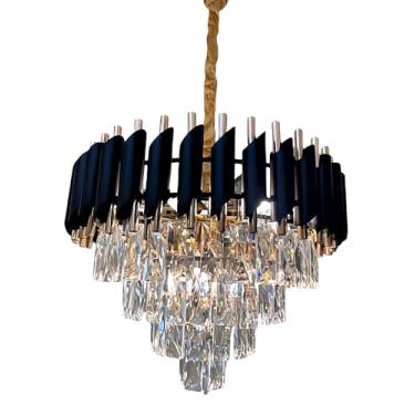 Imagem de Lustre Pendente de Metal e Cristal K9 Acabamento Dourado e Preto Pieda