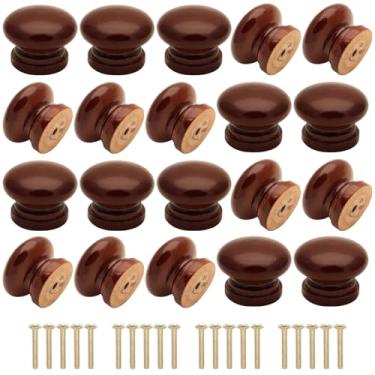Imagem de Cangder 20 puxadores de cômoda de madeira, puxadores de armário de móveis de madeira em forma de cogumelo marrom puxadores de alça única com parafusos (diâmetro: 3,4 cm, altura: 2,5 cm)