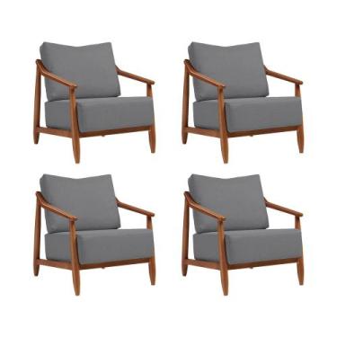 Imagem de Kit 4 Poltronas Decorativa Vita Estofada Linho Cinza Chumbo - Mel - PR
