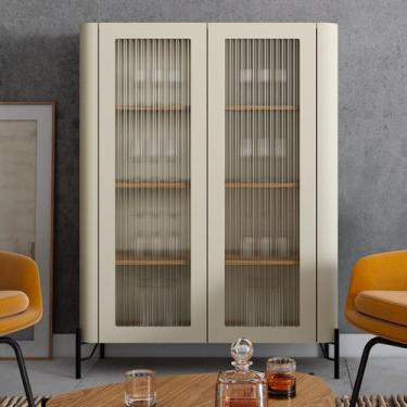 Imagem de Cristaleira MDF Vidro Canelado L98,5XA134cm Louro/Luna/Preto - Incolar