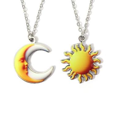 Imagem de MANZHEN 1 par de colares de melhores amigos, design fofo, presente de dia dos namorados, filhote, fantasma, sol e lua, design de 5, 45 cm, aço inoxidável, sem pedra preciosa, 18 Inches, Aço