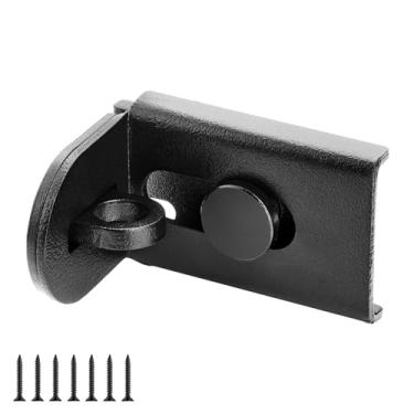 Imagem de GEMASP Fechadura de porta deslizante, trava de ferrolho de porta de 90 graus, cadeado de segurança de aço inoxidável com parafusos para portas de empurrar/deslizar/celeiro (1 peça, preto)