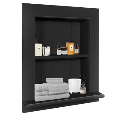 Imagem de Royxen Armário de parede de banheiro com prateleiras de 2 camadas, armário de remédios embutido de madeira sobre vaso sanitário, suporte de parede para armário de banheiro para armazenamento doméstico