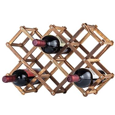Imagem de Suporte de vinho independente de madeira, suporte de armazenamento de vinho para bancada com 10 garrafas, dobrável, para cozinha doméstica, despensa, adega, bar