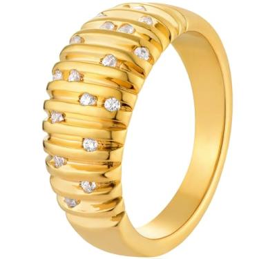 Imagem de BENEIGE Anéis de ouro para mulheres, não manchados, banhados a ouro 14 quilates para mulheres, anel empilhável clássico para joias femininas, Latão, Sem pedra preciosa
