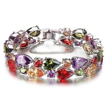 Imagem de Hermosa Pulseiras multicoloridas para mulheres, zircônia cúbica, tênis, colar, brincos, conjuntos de joias, presentes para mãe e esposa, Large, Cobre, Ametista, zircônia cúbica