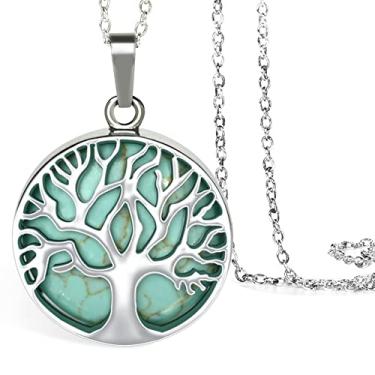 Imagem de BeTime Colares turquesa para mulheres: joias turquesa | Colar árvore da vida com magnésio turquesa variegada, presentes de Dia das Mães, Cobre, Turquesa