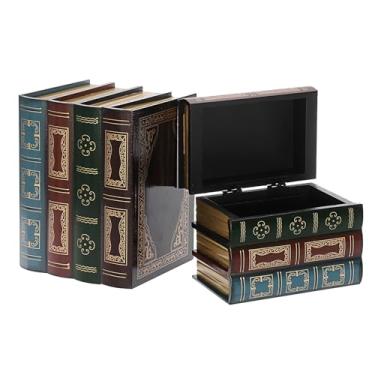 Imagem de ELLDOO Pacote com 2 caixas de livros decorativas, caixa de livro falsa estilo vintage, armazenamento oculto vazado, caixas de armazenamento decorativas antigas para joias, bugigangas, memórias de