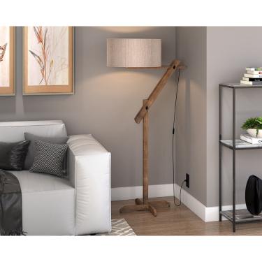 Imagem de Luminaria de Chão Ajustavel para Sala Luxo Pés de Madeira Cúpula Palha