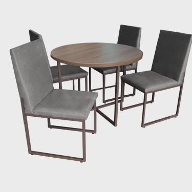 Imagem de Kit Mesa de Jantar Theo com 4 Cadeiras Sttan Ferro Marrom Tampo Imbuia Suede Cinza - Ahz Móveis