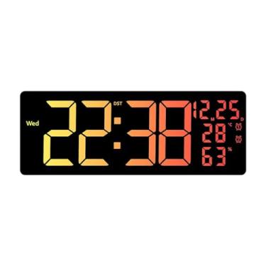 Imagem de IEUDNS Relógio de parede digital LED com RGB colorido Night Light 10 Nível Ajuste de brilho 12/24H Data do relógio do despertador para o quarto