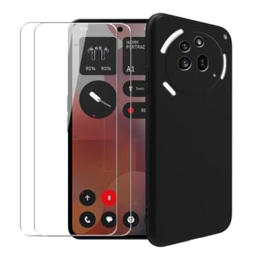 Imagem de WDMYLFTW Capa para celular Nothing Phone 3A Pro + [2 unidades] película protetora de tela de vidro temperado - Capa protetora de TPU (preta)