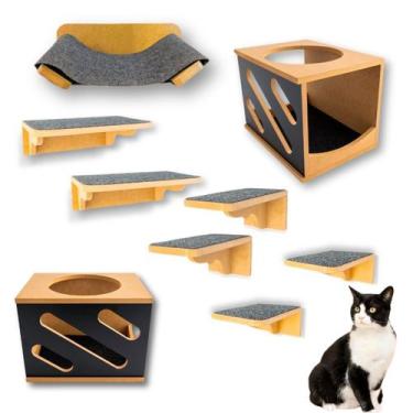 Imagem de Playground Gato 9pcs Prateleiras Nichos Montado Com Rede Resistente Li