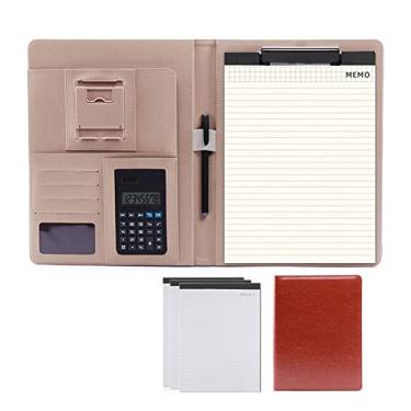 Imagem de A4 Portfólio estojo carteira pasta organizador pasta pasta portfólio reutilizável com calculadora bloco de notas pasta de negócios para currículos entrerevistas telefone de tablet