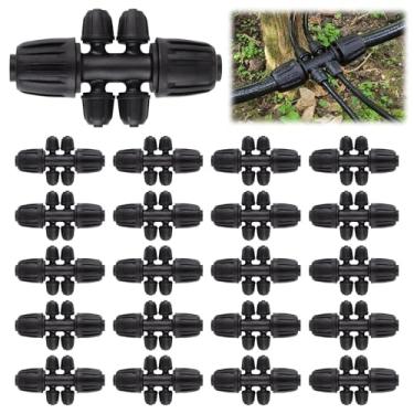 Imagem de 20 peças de conectores de T farpado bloqueado, kit de acessórios de irrigação por gotejamento Kalolary 1/2 polegada a 1/4 polegada 12/16 mm a 4/7 mm bloqueio de tubo conector fêmea 4 vias peças de