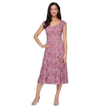 Imagem de Alex Evenings Vestido formal feminino midi elástico de renda e lantejoulas, convidada de casamento, mãe da noiva (tamanho pequeno e regular), Malva, escuro, 38