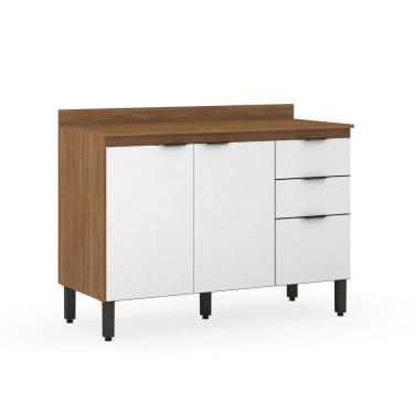 Imagem de Balcão de Cozinha Firenze 120m com Tampo MDP - Amêndola Touch/ Branco Demóbile 