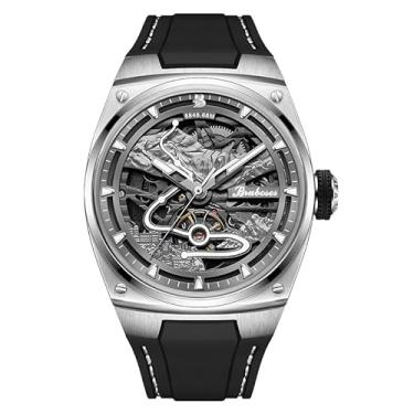 Imagem de BRUBOSES Relógios masculinos automáticos de luxo para homens, relógio de pulso automático, com corda automática, safira sintética, espelhado, 3 ATM, à prova d'água, relógio charmoso, Preto, Relógios