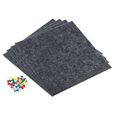 Imagem de PATIKIL Placa de feltro, pacote com 4 unidades, quadro de avisos autoadesivo quadrado de cortiça com pinos de pressão para fotos, memorandos, decoração de escritório em casa, cinza escuro