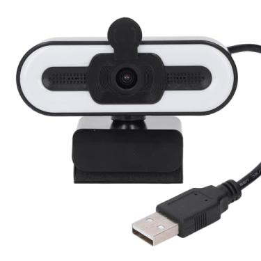 Imagem de XUMIUZIY Webcam 1080p com microfone, câmera web de computador com anel de luz ajustável e capa privada, foco automático, ângulo amplo de 120° e lente óptica 4P, webcam USB para conferência