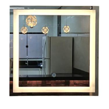 Imagem de Espelho quadrado led 60x60 touch jateado lapidado Luxo - Espaço, neutr