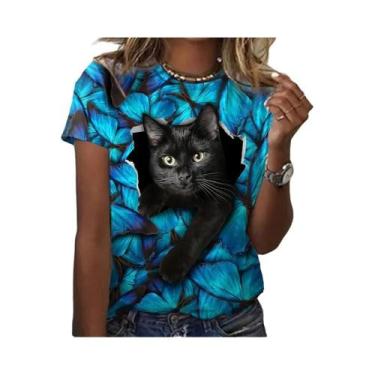 Imagem de Camiseta Feminina Plus Size com Estampa 3D de Gato Kawaii - Estilo Har