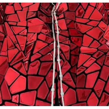 Imagem de Earthradius Vestido feminino LED azul com lantejoulas espelhadas a laser cantora dançarina bar boate roupa de palco festa aniversário baile show fantasia, Vermelho, Large