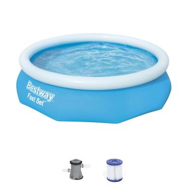 Imagem de Bestway 57269E Configuração Rápida de 10 Pés X 30 Polegadas Ao Ar Livre Redonda Inflável Acima do Solo Conjunto de Piscina com Bomba de Filtro de 330 Gph, Azul