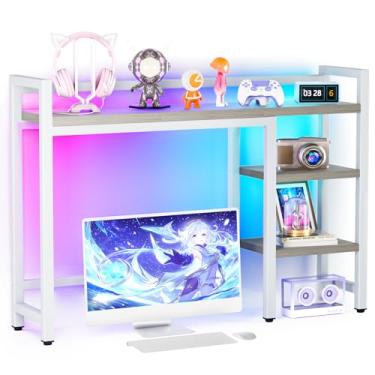 Imagem de Mesa de mesa com luzes RGB coloridas, prateleira de mesa de 4 camadas para monitor de computador máximo de 71 cm, prateleira organizadora de mesa para exibição organizada, estante de mesa para casa