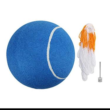 Imagem de Bola de tênis de borracha inflável grande brinquedo de estimação de 8 polegadas com rede para jogar azul perfeito para autografar exibir diversão relaxamento crianças adultos