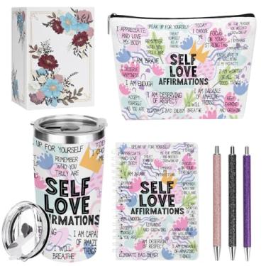 Imagem de Positive Affirmations Self Love Presentes inspiradores para mulheres meninas irmã colega de trabalho aniversário amizade formatura volume 590 ml saco de maquiagem caneta esferográfica A6 caderno a