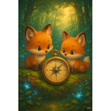 Imagem de Bússola Encantada na Floresta – Pôster Ilustrado