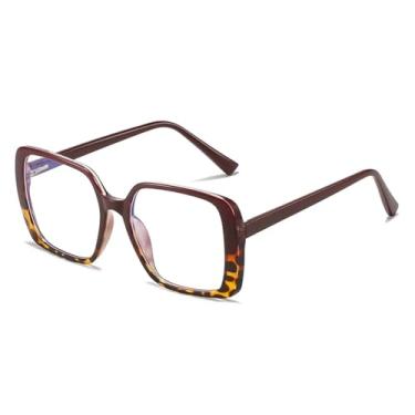 Imagem de Armação de óculos retrô transparente anti-luz azul feminina, moderna, com dobradiça de mola, masculina (leopardo vermelho escuro)