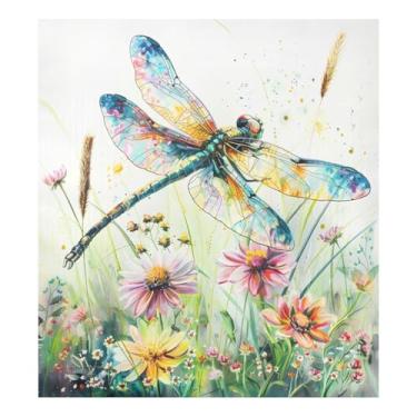 Imagem de Capa magnética para lava-louças, libélula, flores silvestres, pintura ímãs de geladeira para decoração de cozinha doméstica adesivo de máquina de lavar