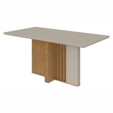 Imagem de Mesa De Jantar 160X90Cm Tampo Mdf/Vidro Astrid Móveis Lopas Amêndoa Clean/Off White
