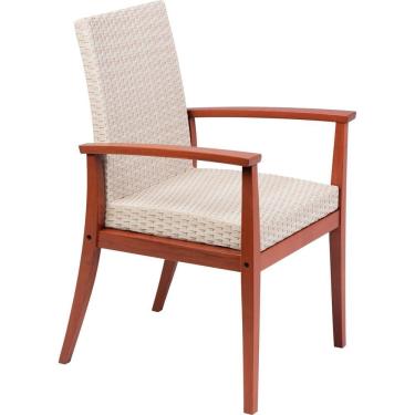 Imagem de Cadeira De Madeira Em Jatobá Com Estofado Bege Em Fibra Sintética De Polietileno Com Braç