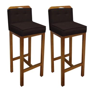 Imagem de Kit 02 Banqueta Alta Agnes Cozinha Balcão Bistrô Base Madeira Rústico Sintético Marrom