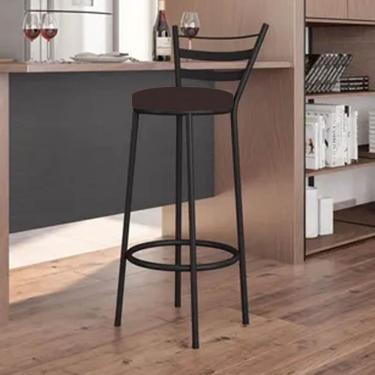 Imagem de Banqueta Alta Com Encosto Kali Bar Bistrô Cozinha Balcão Ferro Preto Suede Marrom