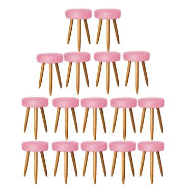 Imagem de Kit 16 Banqueta Alta Julia 50Cm Bar Cozinha Bistrô Pé Palito Rústico Suede Rose Gold