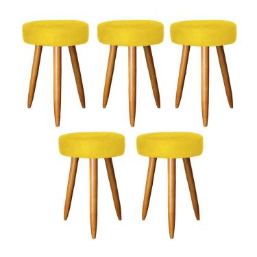 Imagem de Kit 05 Banqueta Alta Julia 50Cm Bar Cozinha Bistrô Pé Palito Carvalho Suede Amarelo