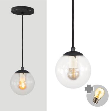 Imagem de Pendente Preto C/ Globo De Vidro Cristal De 14cm + Led 2w